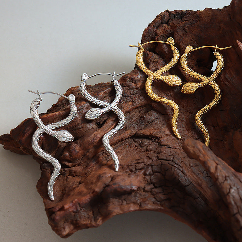 No.39 Serpentine Cross-Wrap Earrings with Dynamic Snake Design Studus