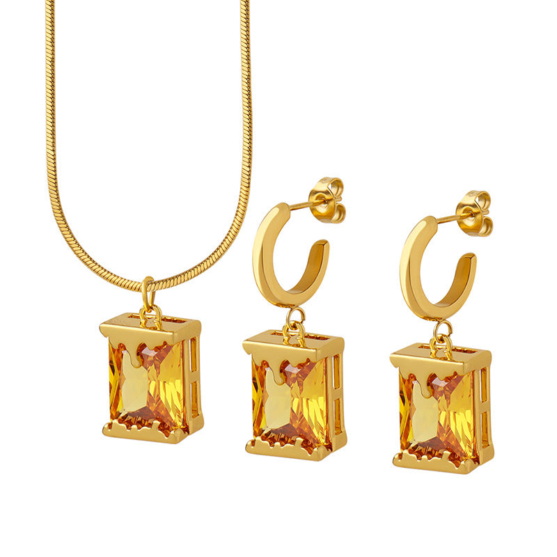 No.40 Oil Lamp-Inspired Unique Pendant with Titanium Steel and Copper Mixed Necklace,Earrings&Jewelry Set