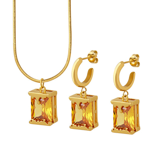 No.40 Oil Lamp-Inspired Unique Pendant with Titanium Steel and Copper Mixed Necklace,Earrings&Jewelry Set
