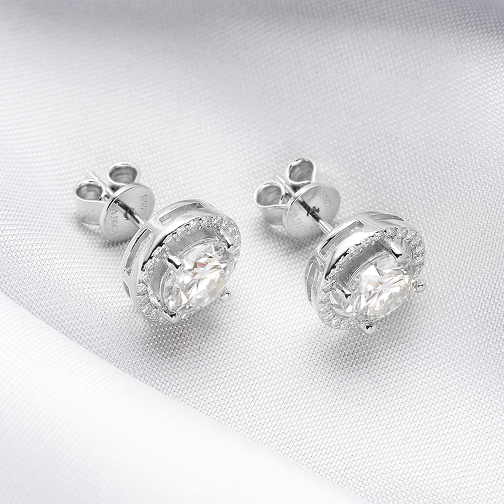 No.6[Halo] Real Moissanite Earrings with 925 Sterling Silver