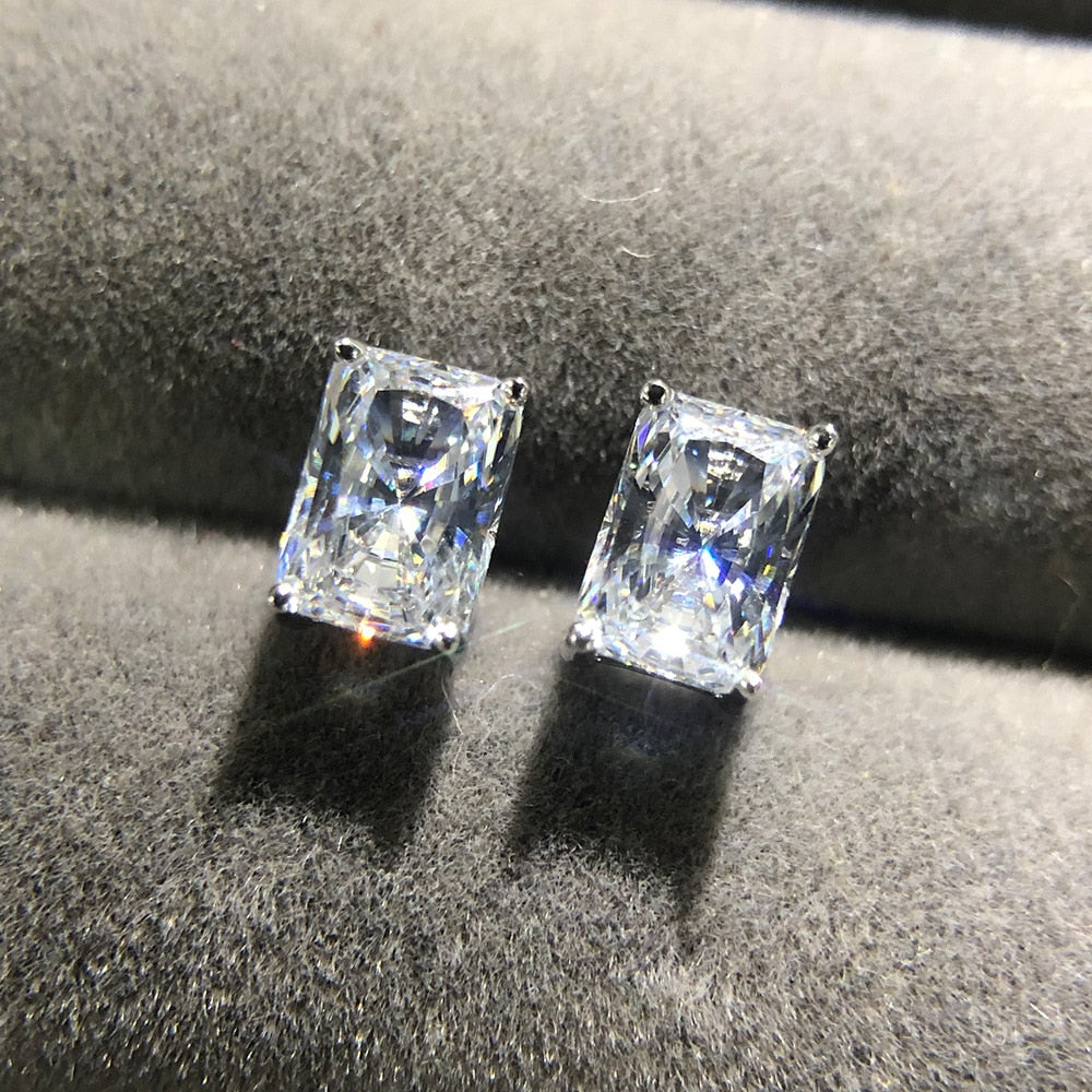 No.27[Emerald] Real 2ct Moissanite Diamond Stud Earrings with 925 Sterling Silver