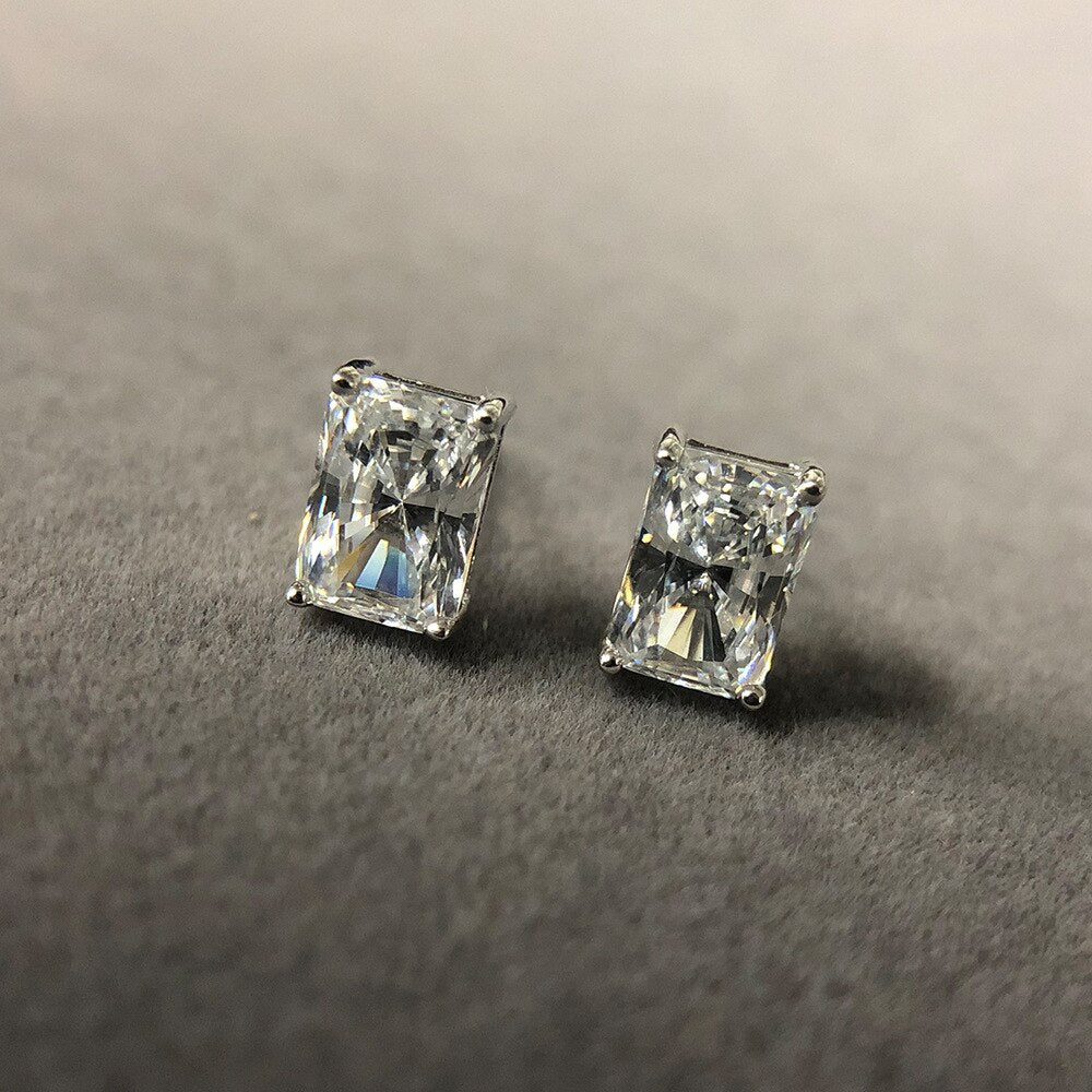 No.27[Emerald] Real 2ct Moissanite Diamond Stud Earrings with 925 Sterling Silver