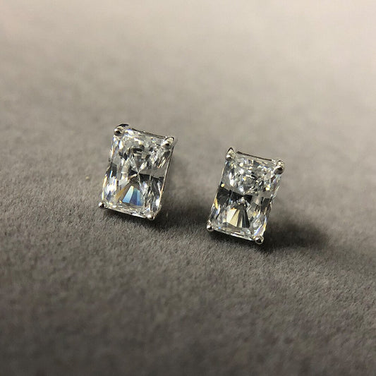 No.27[Emerald] Real 2ct Moissanite Diamond Stud Earrings with 925 Sterling Silver