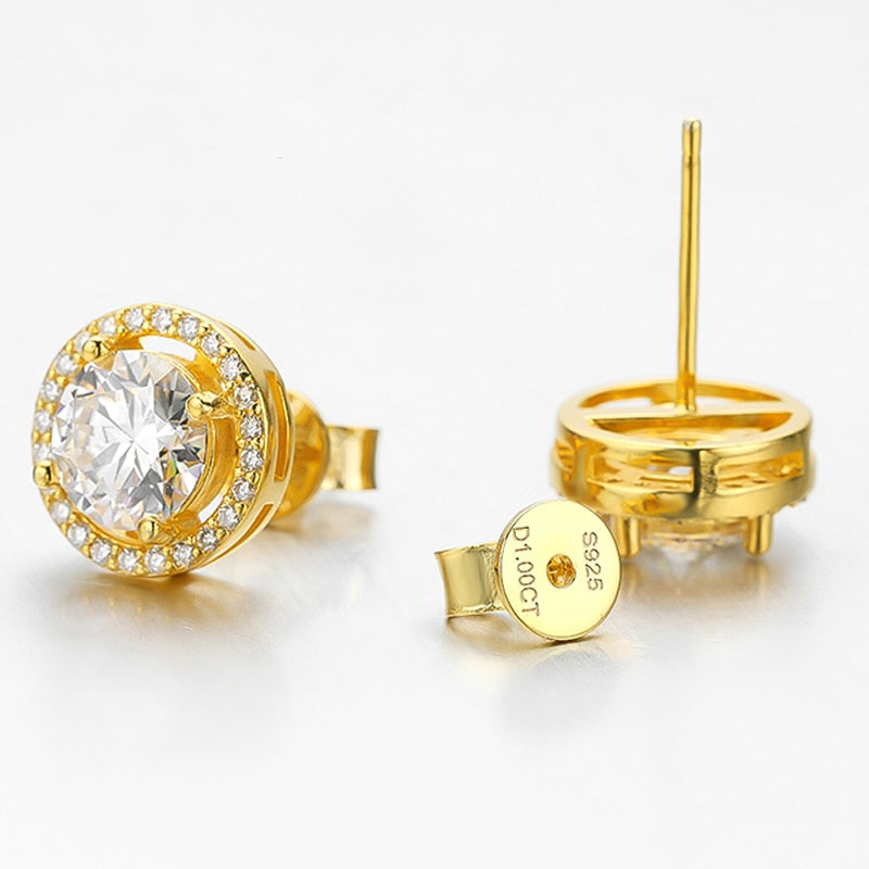No.6[Halo] Real Moissanite Earrings with 925 Sterling Silver