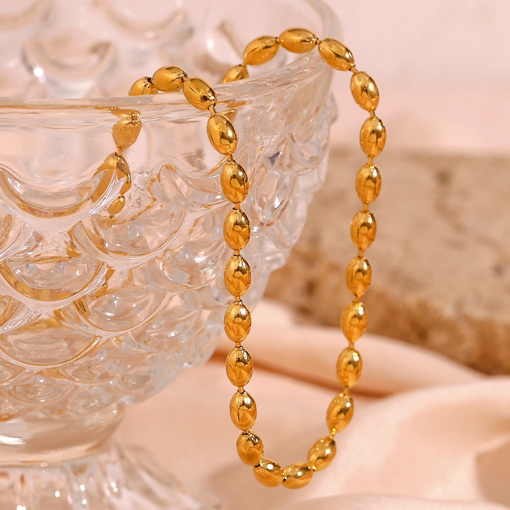 No.37 Stainless Steel 18K Gold Plated Oval Beaded Necklaces