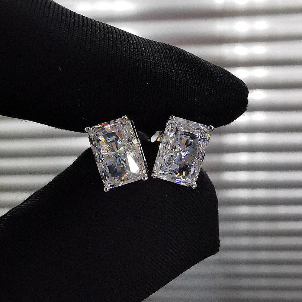 No.27[Emerald] Real 2ct Moissanite Diamond Stud Earrings with 925 Sterling Silver