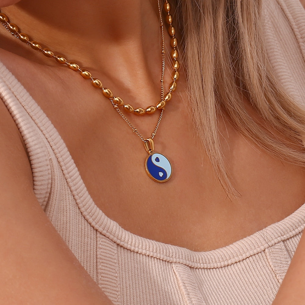 No.37 Stainless Steel 18K Gold Plated Oval Beaded Necklaces