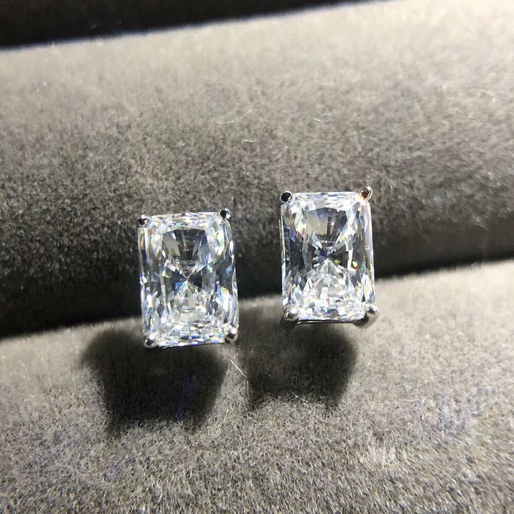 No.27[Emerald] Real 2ct Moissanite Diamond Stud Earrings with 925 Sterling Silver