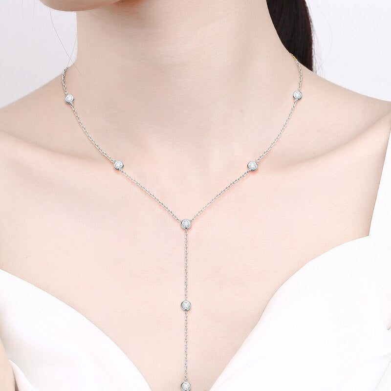 No.28[Rainy] Real 0.1CT Moissanite Necklace with 925 Sterling Silver/Gold