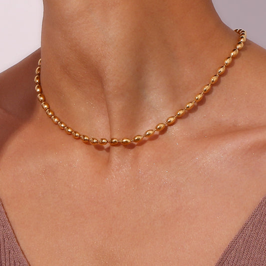 No.37 Stainless Steel 18K Gold Plated Oval Beaded Necklaces