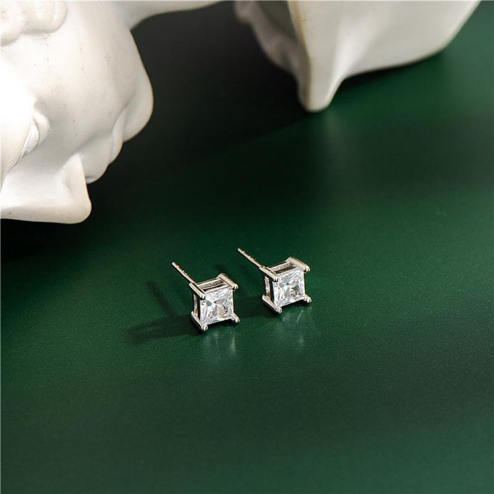 No.21[Cube Studs] Real Moissanite Earrings with 925 Sterling Silver