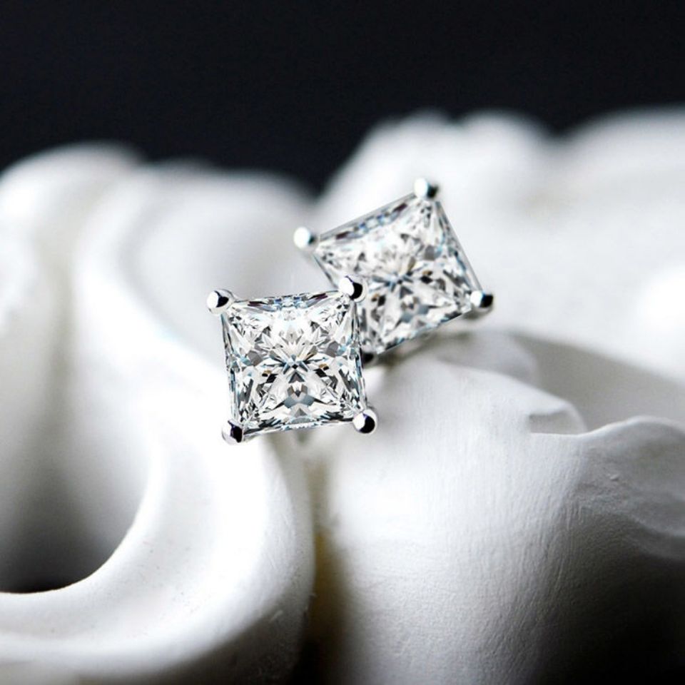 No.21[Cube Studs] Real Moissanite Earrings with 925 Sterling Silver
