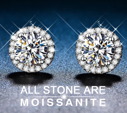 No.6[Halo] Real Moissanite Earrings with 925 Sterling Silver