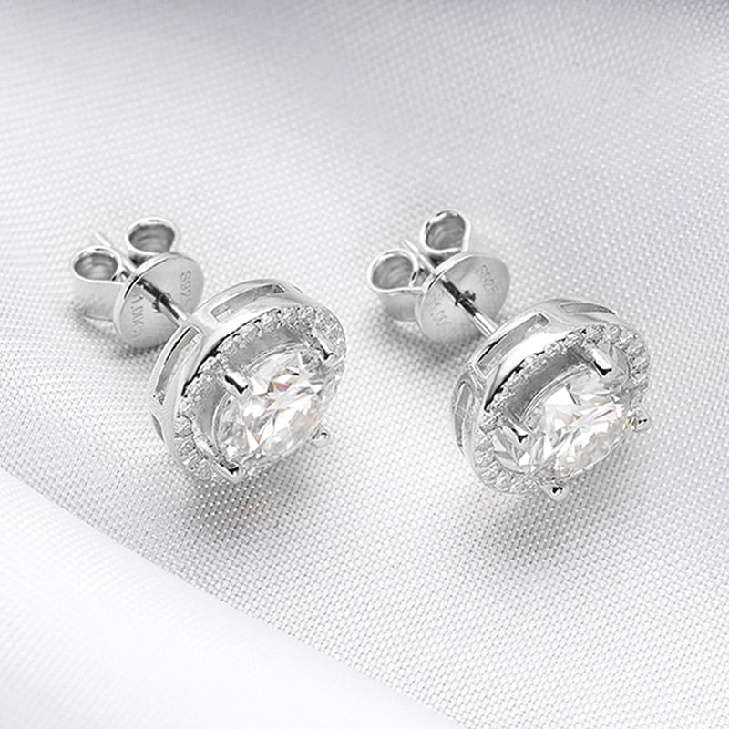 No.6[Halo] Real Moissanite Earrings with 925 Sterling Silver