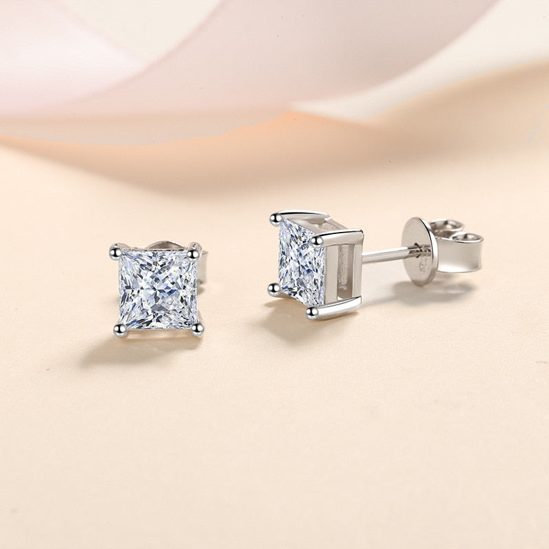 No.21[Cube Studs] Real Moissanite Earrings with 925 Sterling Silver