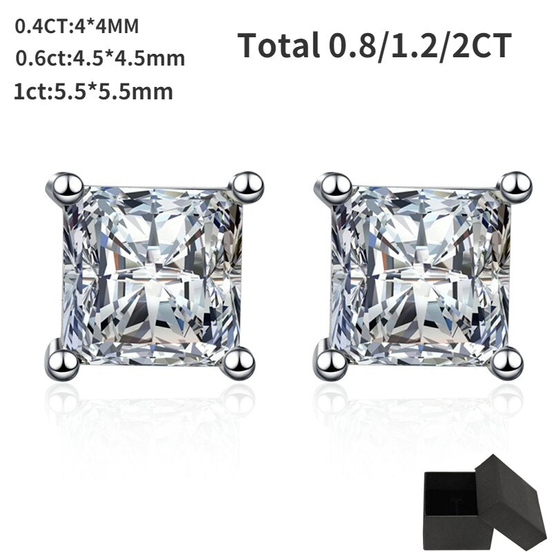 No.21[Cube Studs] Real Moissanite Earrings with 925 Sterling Silver