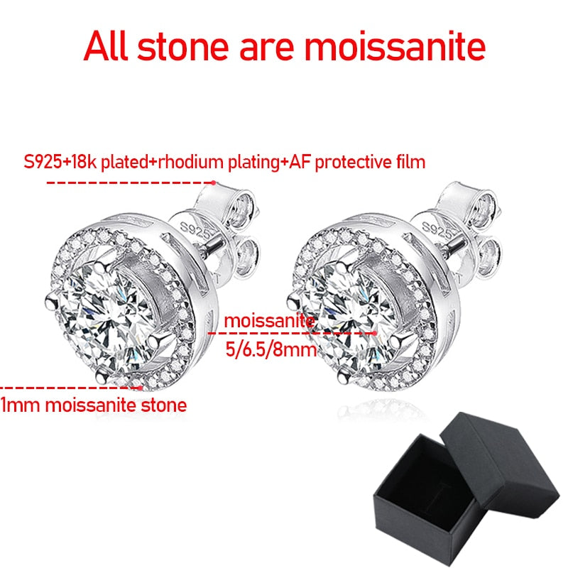 No.6[Halo] Real Moissanite Earrings with 925 Sterling Silver