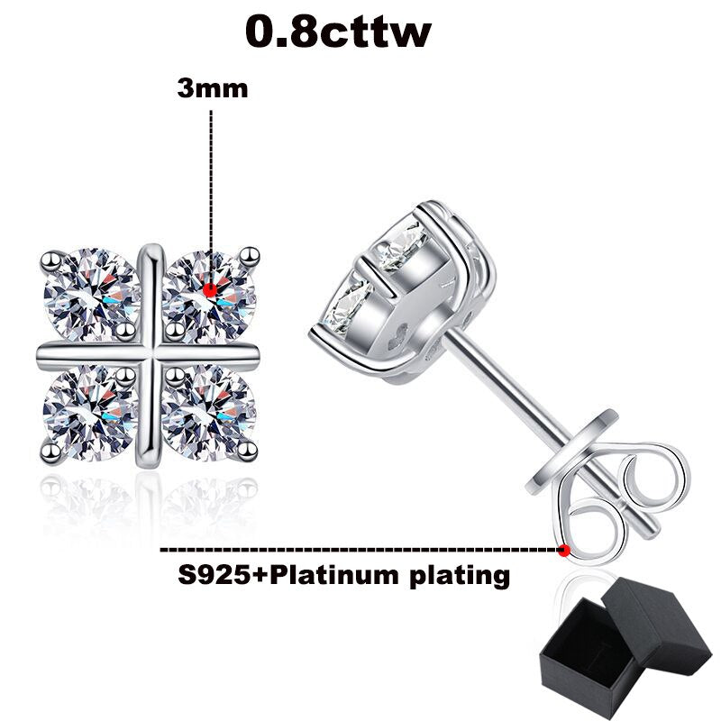 No.16[Square] Real Moissanite Earrings with 925 Sterling Silver