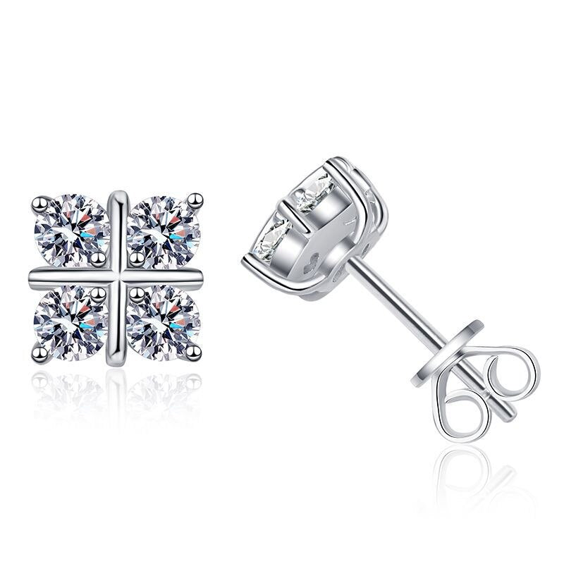 No.16[Square] Real Moissanite Earrings with 925 Sterling Silver