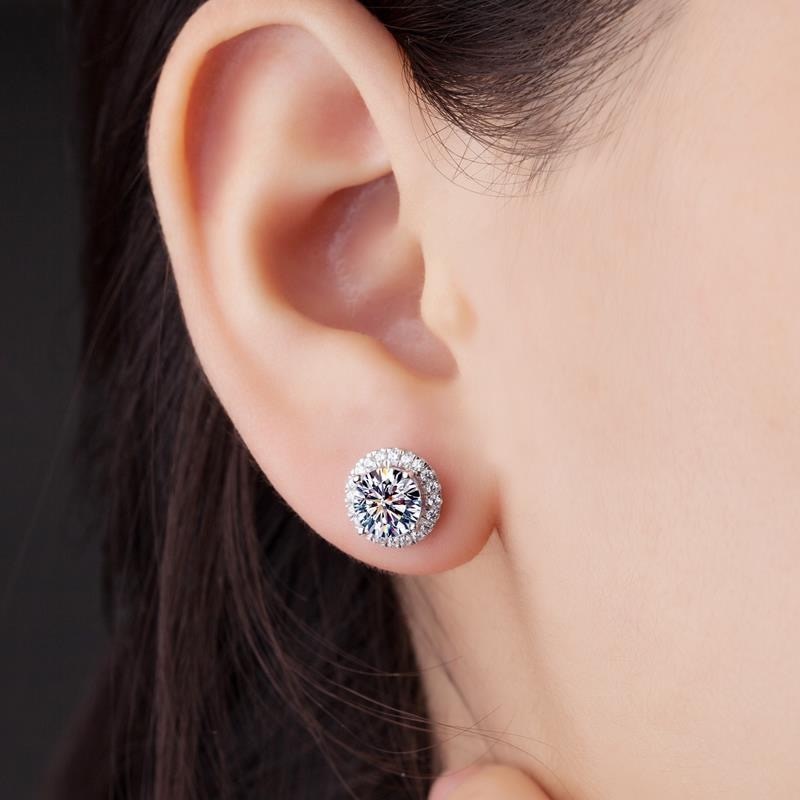 No.6[Halo] Real Moissanite Earrings with 925 Sterling Silver