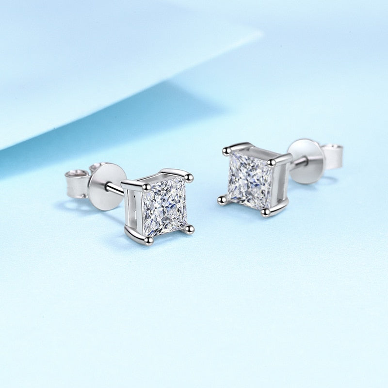No.21[Cube Studs] Real Moissanite Earrings with 925 Sterling Silver