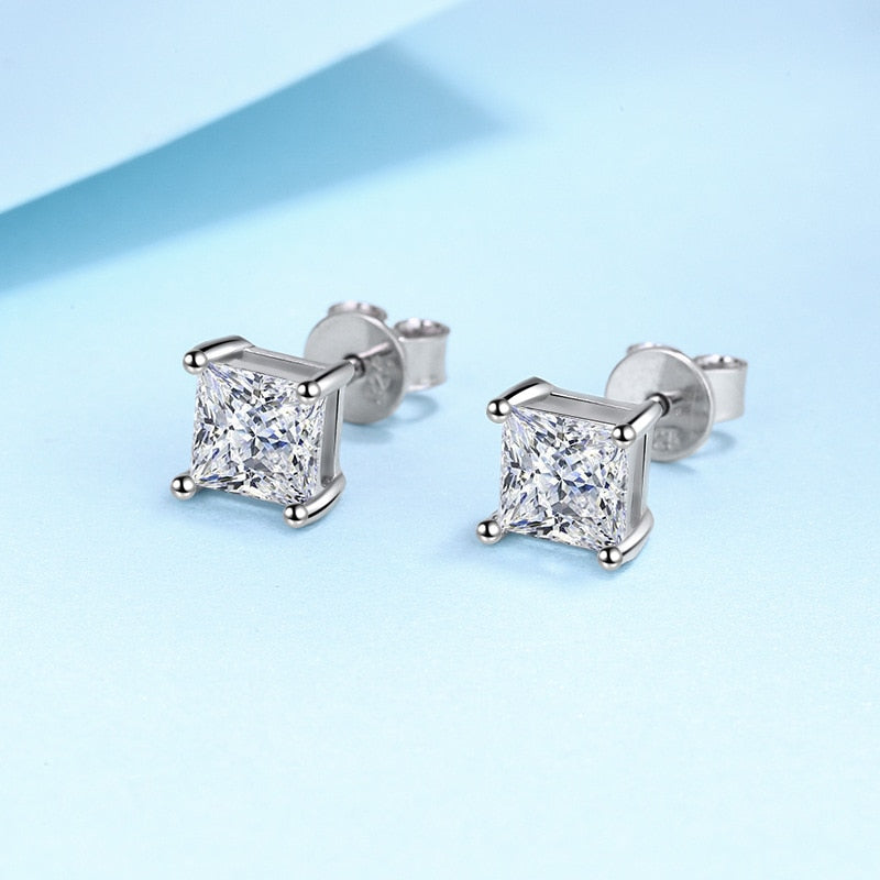 No.21[Cube Studs] Real Moissanite Earrings with 925 Sterling Silver