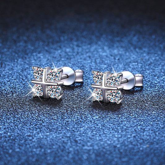 No.16[Square] Real Moissanite Earrings with 925 Sterling Silver