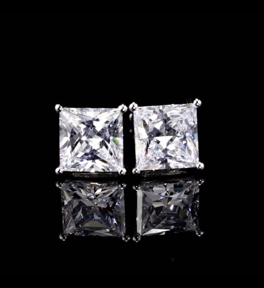 No.21[Cube Studs] Real Moissanite Earrings with 925 Sterling Silver
