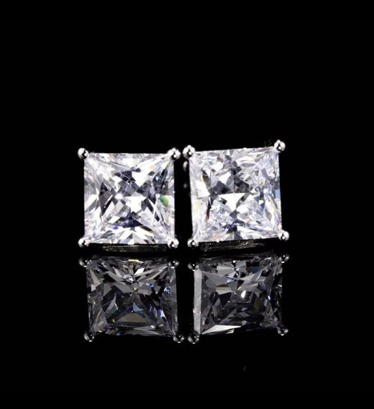 No.21[Cube Studs] Real Moissanite Earrings with 925 Sterling Silver